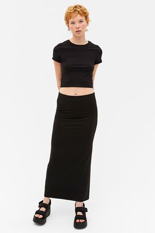 Monki + Black Tight Maxi Skirt With Back Slit - Black Dark - Monki Ww
