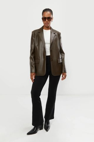 Oak + Fort + Vegan Leather Blazer