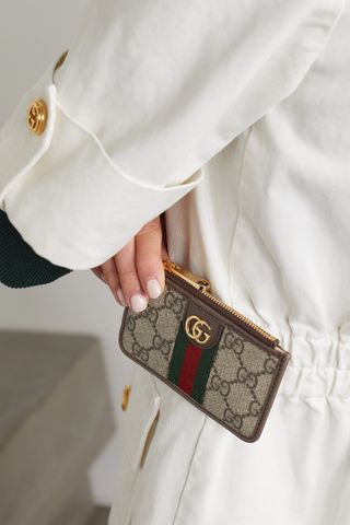 Gucci + Ophidia Textured Leather-Trimmed Printed Coated-Canvas Cardholder