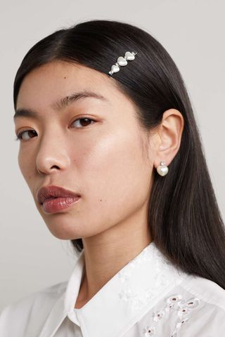 Simone Rocha + Crystal and Faux Pearl-Embellished Silver-Tone Hairclip