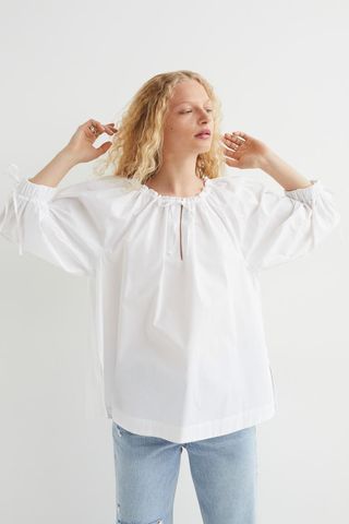 H&M + Cotton Blouse With Drawstring
