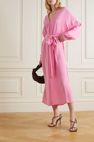 Envelope1976 + Cannes Belted Button-Detailed Silk-Crepe Midi Dress