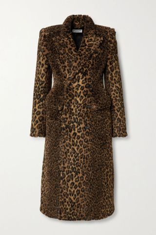 Balenciaga + Hourglass Double-Breasted Leopard-Print Faux Fur Coat