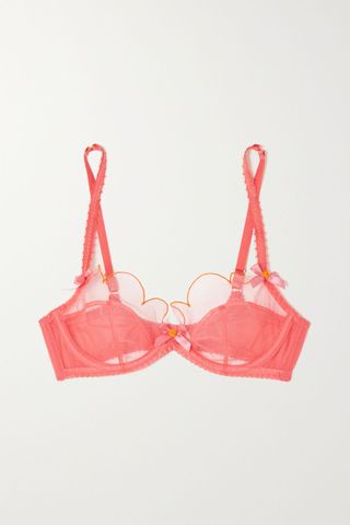 Agent Provocateur + Lorna Bow-Embellished Embroidered Tulle Underwired Soft-Cup Bra
