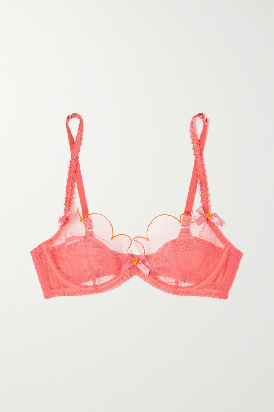 Agent Provocateur + Lorna Bow-Embellished Embroidered Tulle Underwired Soft-Cup Bra