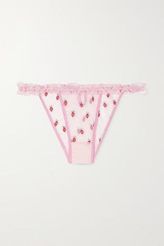 Le Petit Trou + Fraise Ruffled Embroidered Tulle Briefs