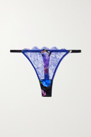 Fleur Du Mal + Rose and Lace Satin Thong