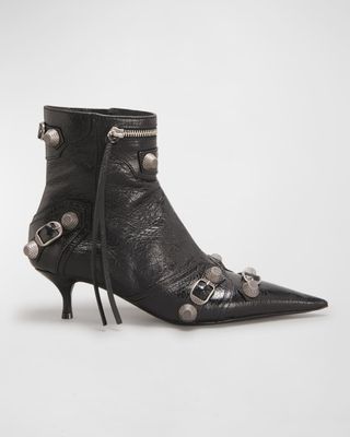 Balenciaga + Cagole Lambskin Buckle Zip Ankle Booties