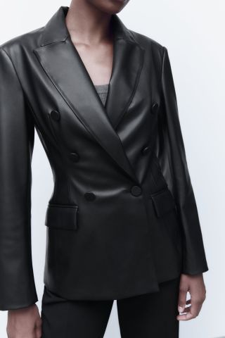 Zara + Long Sleeve Lapel Collar Blazer