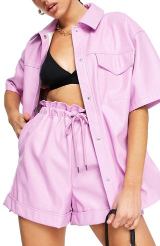 Topshop + Women's Short Sleeve Faux Leather Shirt