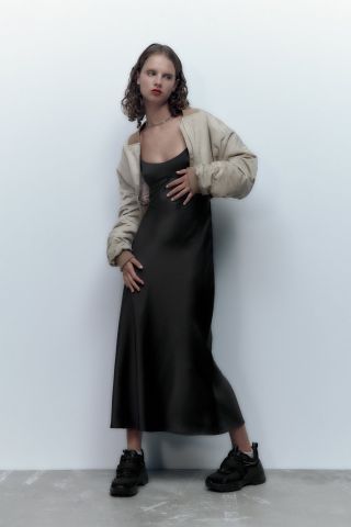 Zara + Satin-Effect Cut-Out Dress