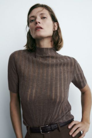Zara + Mock Neck Knit Top
