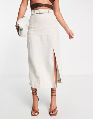 & Other Stories + Belted Midi Skirt in Natural Linen