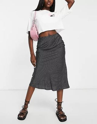 Glamorous + 90s Satin Slip Skirt in Micro Spot