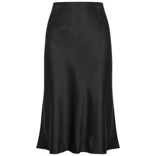 Vince + Black High-Waisted Satin Skirt