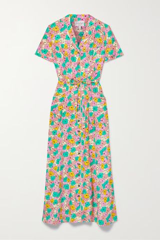 HVN + Long Maria Printed Silk Crepe De Chine Midi Shirt Dress