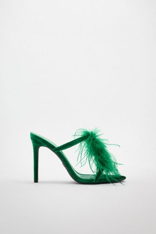 Zara + Feathered Velvet Heeled Sandals