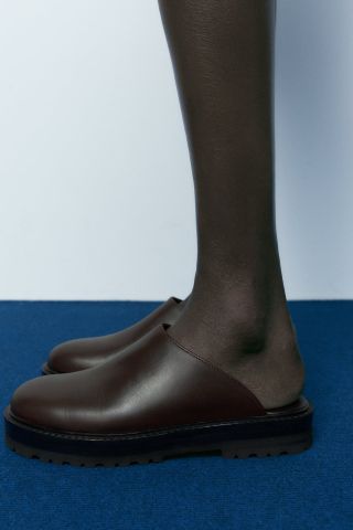 Zara + Lug Sole Leather Clogs