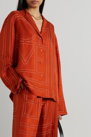 Totême + Embroidered Silk-Twill Shirt