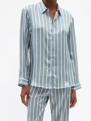 Asceno + London Striped Sandwashed Silk Shirt