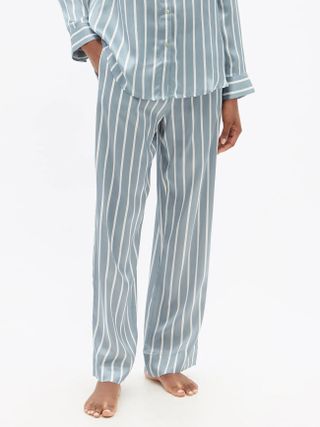 Asceno + London Striped Sandwashed Silk Pyjama Bottoms