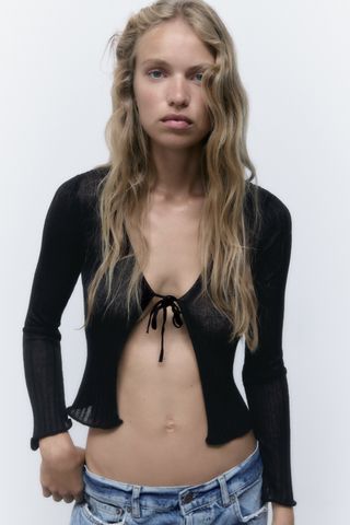 Zara + Semi Sheer Knit Cardigan