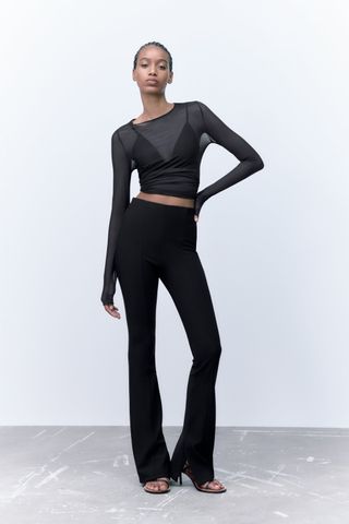 Zara + Ribbed flared leggings
