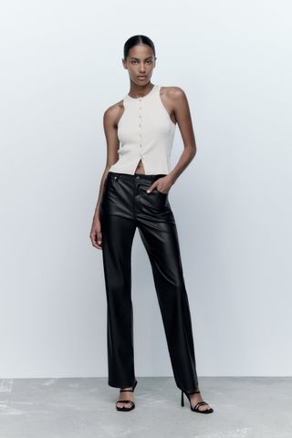 Zara + Faux leather '90s wide leg pants