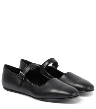 The Row + Ava Leather Mary Jane Flats in Black