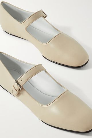 The Row + Ava Leather Mary Jane Ballet Flats in Oatmilk