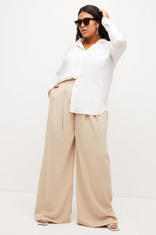 Karen Millen + Plus Size Soft Twill Oversized Wide Trousers