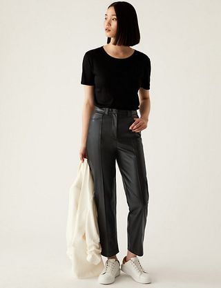 Marks and Spencer + Leather Look Straight Leg Trousers