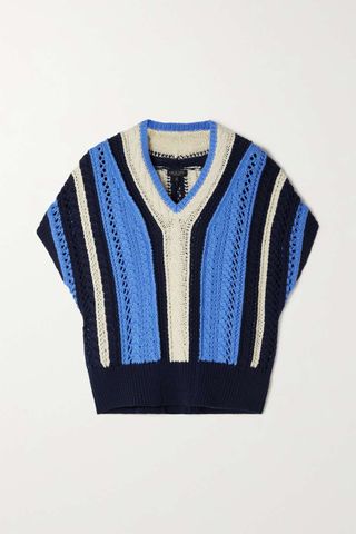 Rag & Bone + Jolie Striped Open and Cable-Knit Cotton Sweater
