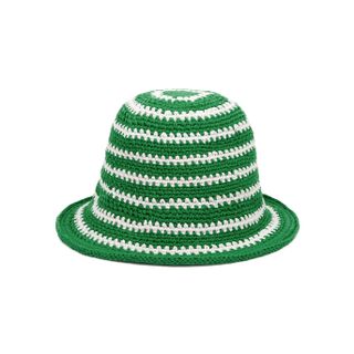 Faithfull the Brand + Green Striped Crochet-Knit Bucket Hat