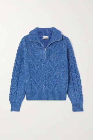 Ganni + Cable-Knit Organic Cotton-Blend Half-Zip Sweater