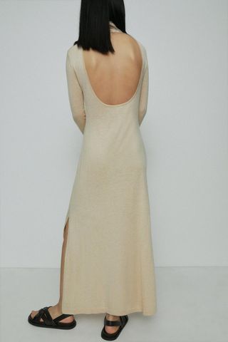 Karen Millen + Roll Neck Knitted Backless Midi Dress