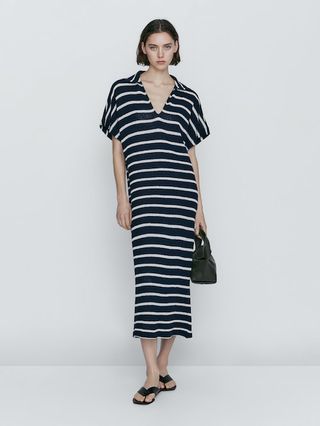 Massimo Dutti + Textured Striped Polo Dress