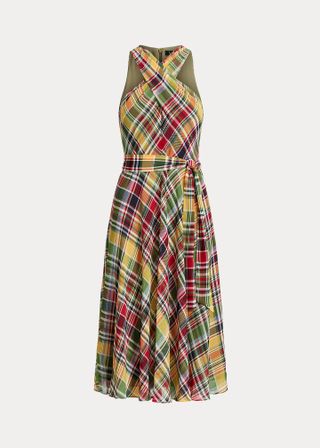 Lauren Ralph Lauren + Plaid Crinkle Georgette Halter Dress