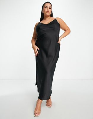 Asos Design Curve + High Apex Maxi Slip Dress in Hammered Satin