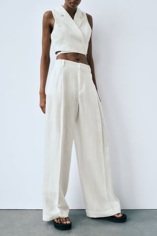 Zara + Full Length Linen-Blend Trousers