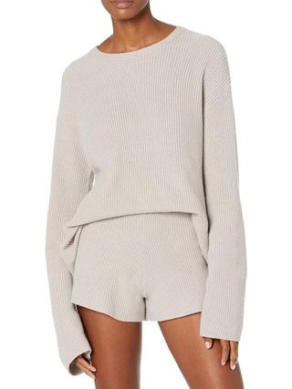 The Drop + Women's Alice Crewneck Back-Slit Ribbed Pullover Sweater