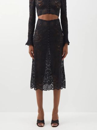 Paco Rabanne + High-Rise Floral-Lace Skirt