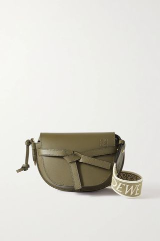 Loewe + Gate Mini Canvas Jacquard-Trimmed Leather Shoulder Bag