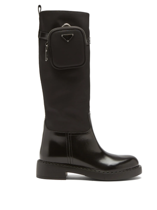 Prada + Pouch Leather and Nylon Knee-High Boots