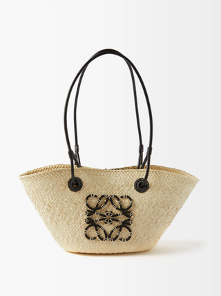 Loewe Paula's Ibiza + Anagram-Logo Leather-Trim Woven Basket Bag