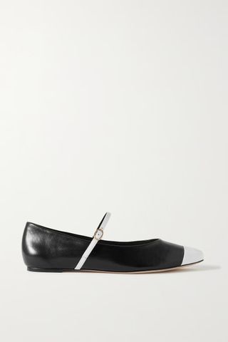 Porte & Paire + Two-Tone Leather Mary-Jane Ballet Flats