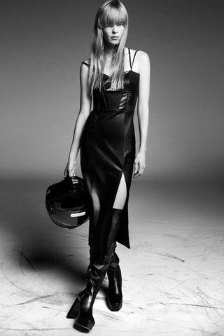 Zara + Topstitched Faux Leather Dress