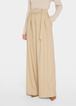 Brandon Maxwell + Pleated Wide-Leg Wool Trousers With Belt