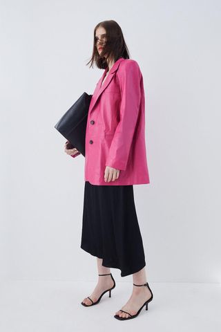 Karen Millen + Leather Oversized Collar Longline Blazer