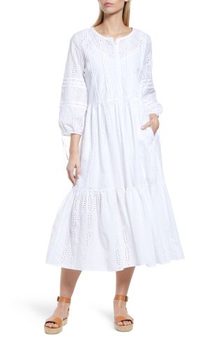 Caslon + Eyelet Three-Quarter Sleeve Cotton Midi Dress
